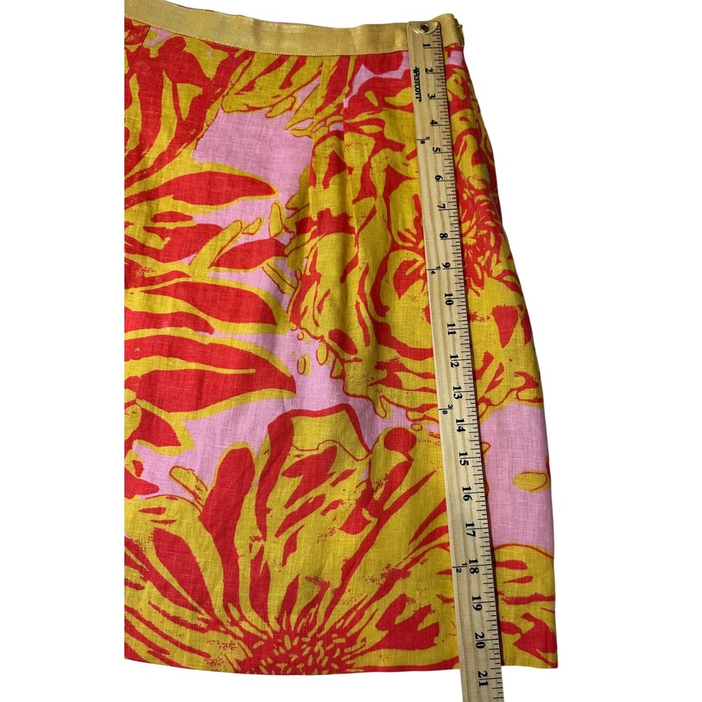 Anthropologie Linen Mini Skirt Pink Orange Yellow Boho Size 6 - Picture 7 of 12